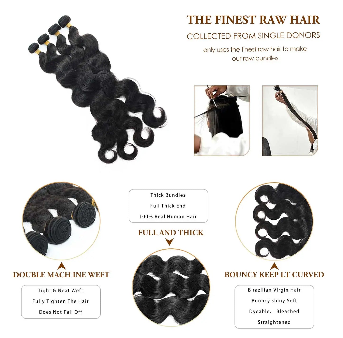 40 50 Inch Body Wave Human Hair Bundles Virgin Raw Human Hair Bundles 16A Brazilian Remy Weave Double Weft Hair Extensions