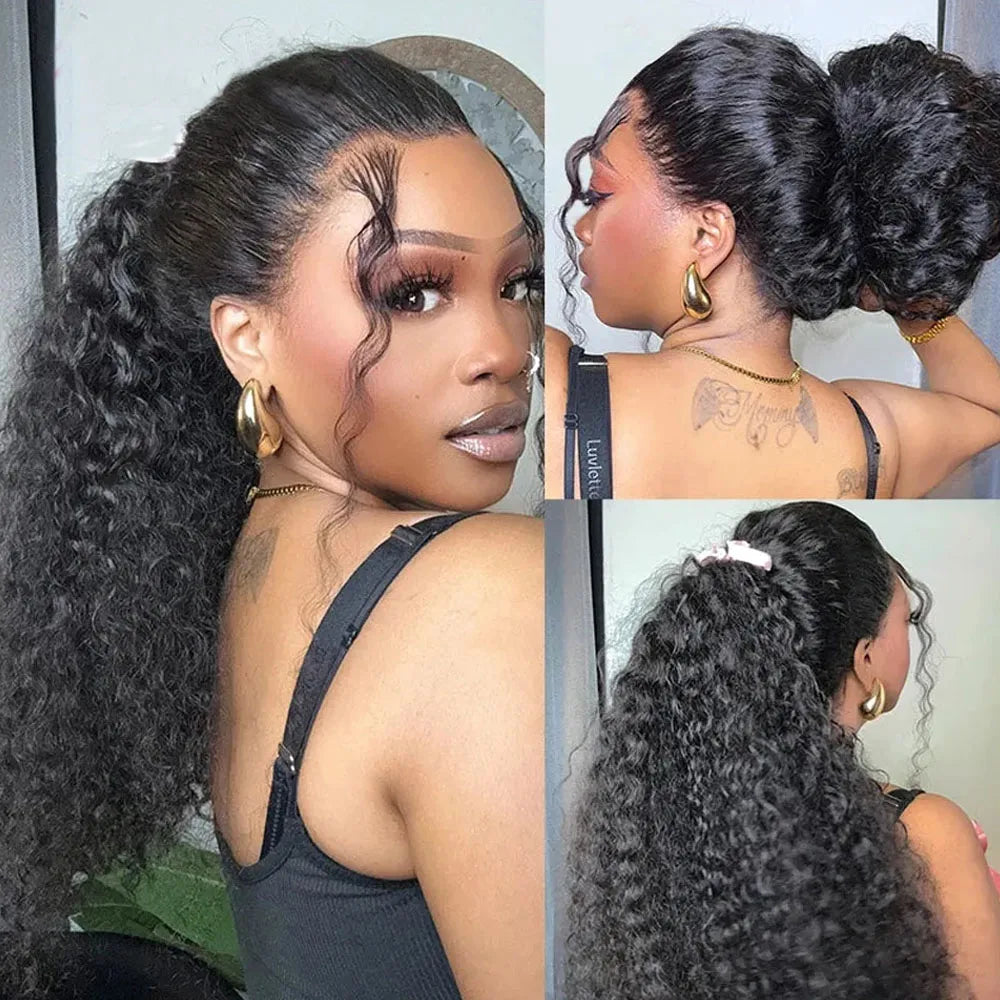 Afro Kinky Curly Glueless Wig Invisible Strap 360 Full HD Lace Frtonal Wig Deep Wave 13x6 13x4 HD Lace Front Human Hair Wigs