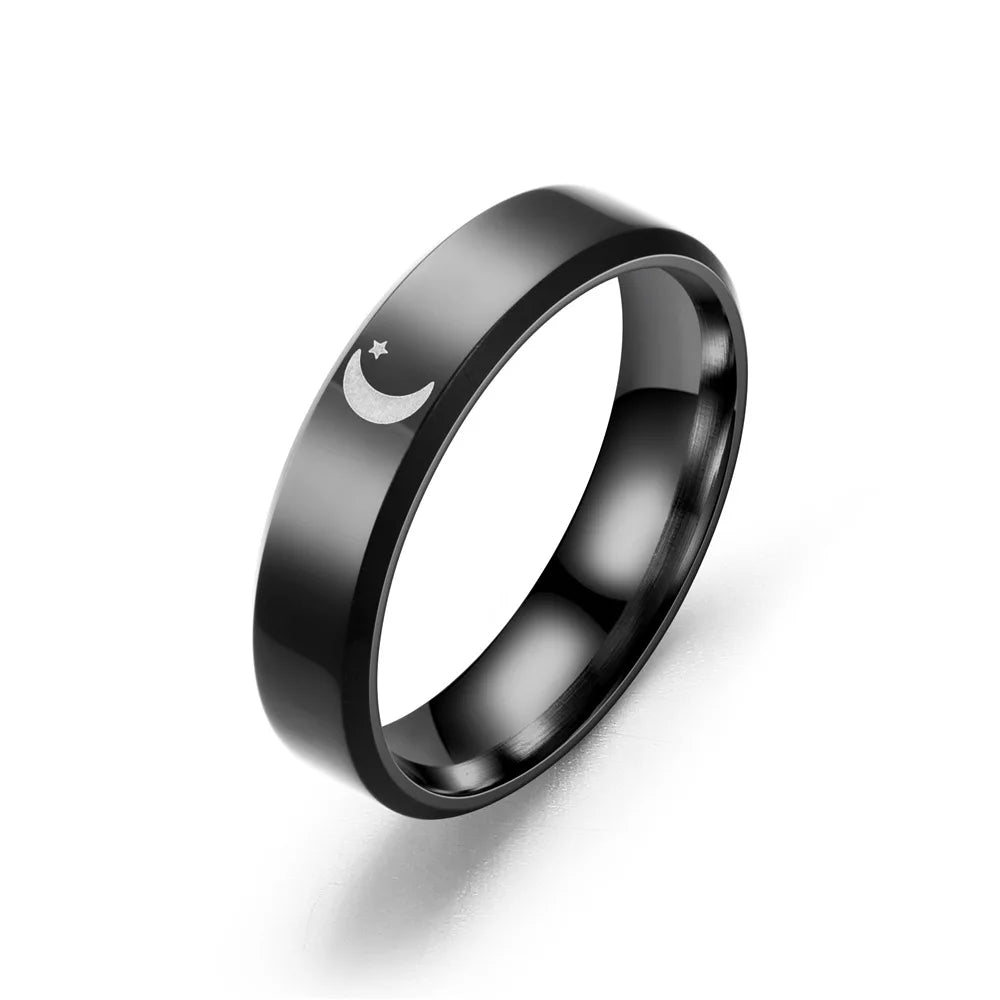 Stainless Steel Star Moon Wedding Band Black Rings For Men Free Shipping Knuckle Ring Fashion Trendy Jewelry Anillos De Hombre