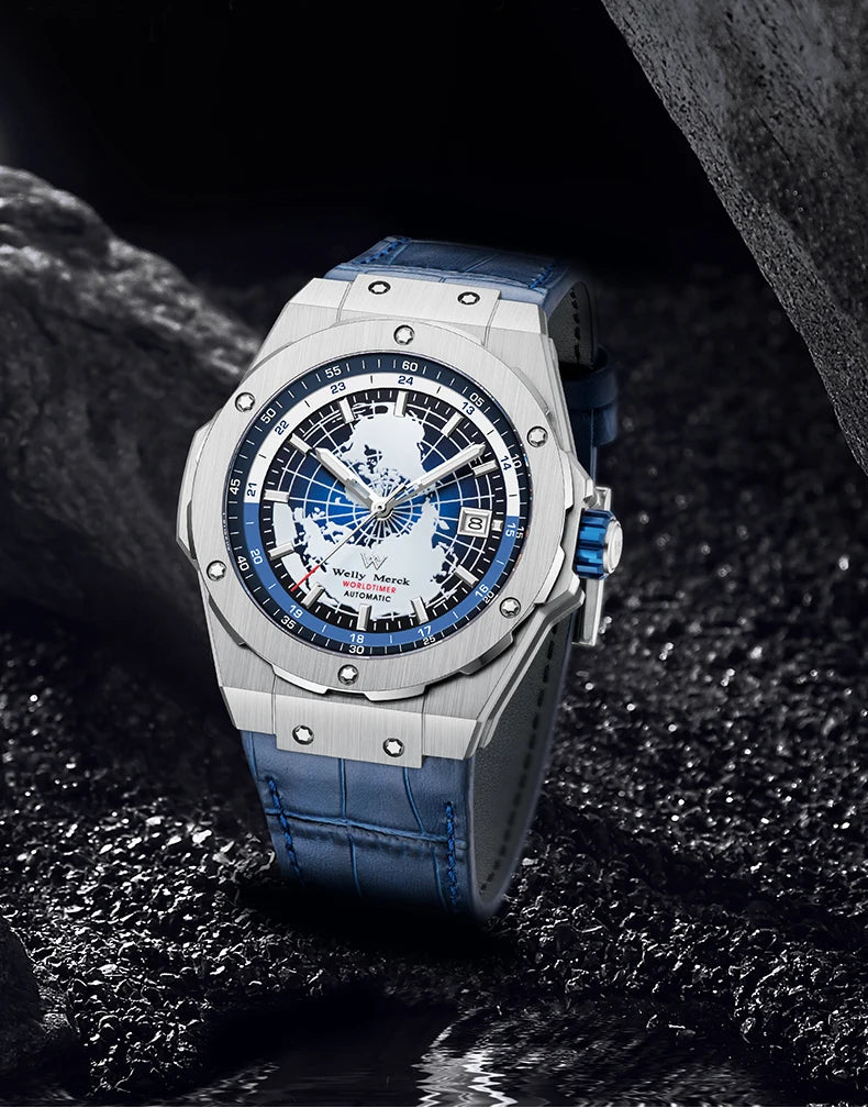 WM Watch World Time Series Men Watches reloj hombre Business Automatic Mechanical Welly Merck Wrist Watch For Man 124M-WM