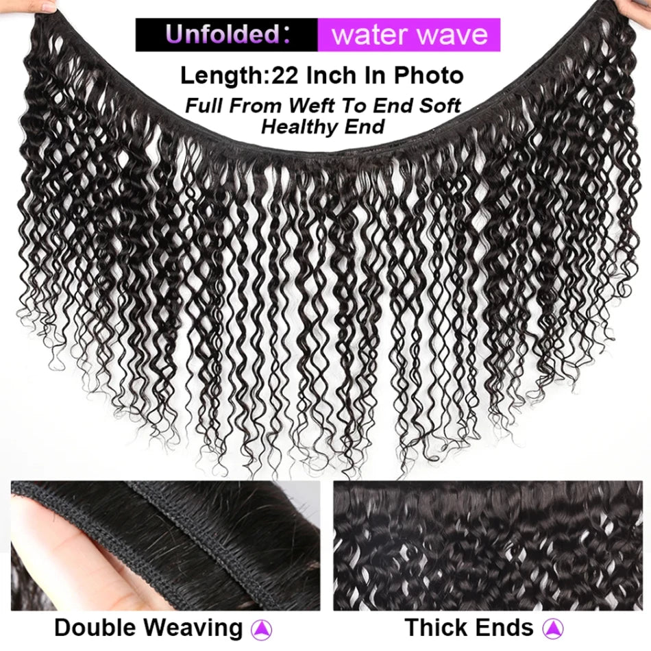 Malaysian Water Wave Bundles With Closure Wet and Wavy Curly Human Hair Bundles With Frontal Virgin Human Hair Weave Extensions