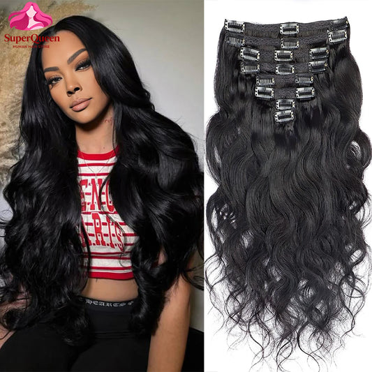 Full Head Body Wave Human Hair Extensions Natural Color 8Pcs 120G 240G Per Pack Loose Wave Clip In Hair Extensions 14-26 Inch