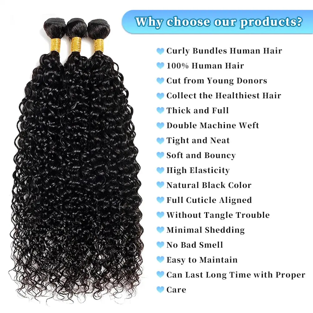 Natural Deep Wave Human Hair Bundles 100% Brazilian Virgin Hair 3 Bundles Curly Hair Extensions Wet and Wavy 3 Bundles Deep Wave