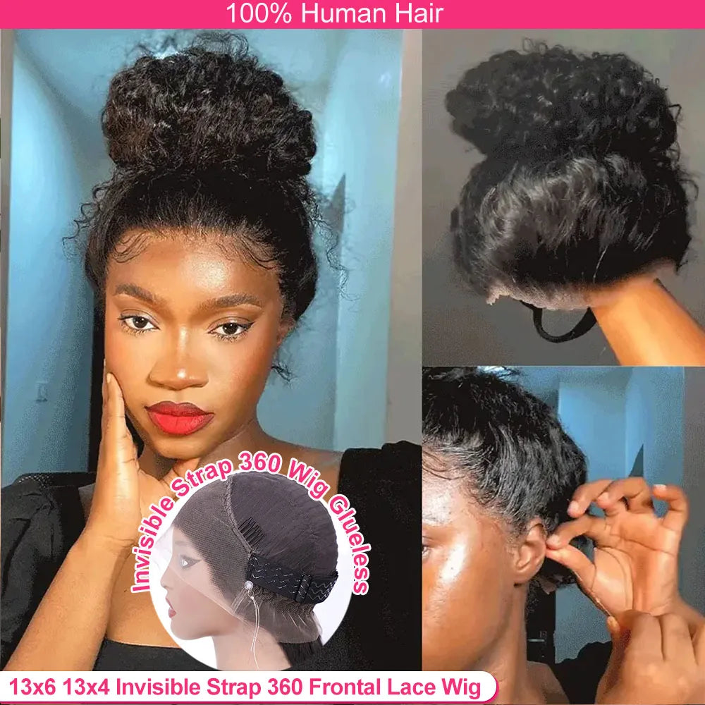 Afro Kinky Curly Glueless Wig Invisible Strap 360 Full HD Lace Frtonal Wig Deep Wave 13x6 13x4 HD Lace Front Human Hair Wigs