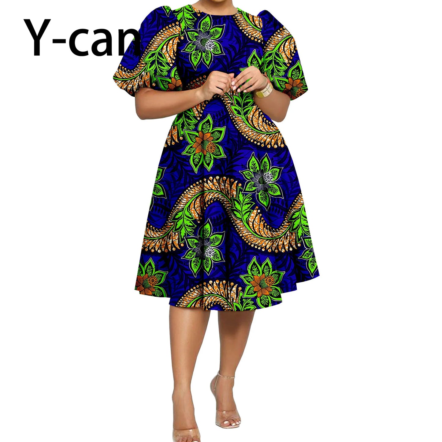 African Clothes for Women Girl Lady Dress Skirt Short Bubble Sleeve Blow the Knee Fashion Causal Bazin Riche Ankara Y2325085