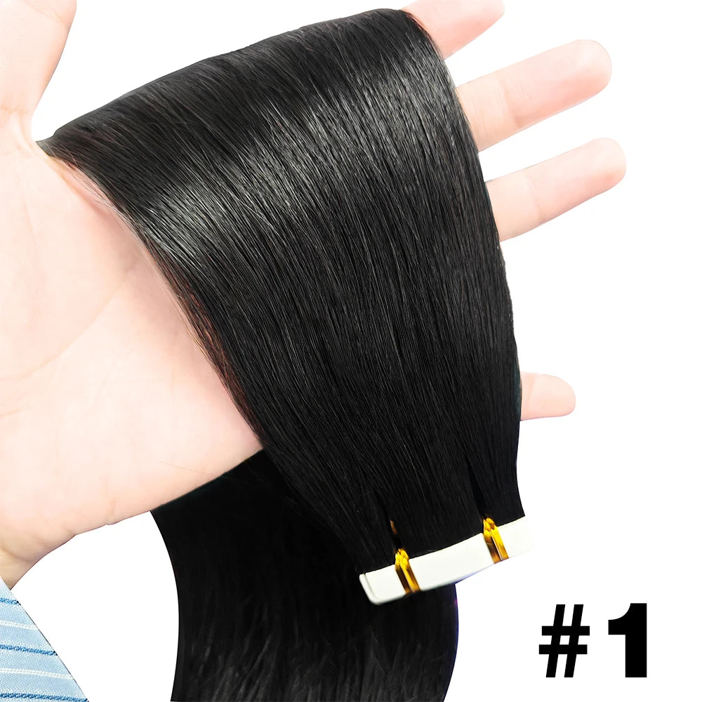 Tape In Hair Extensions Remy 100 Human Hair Straight Seamless Skin Weft Tape Hair Extensions Natural Black Hair For Women
