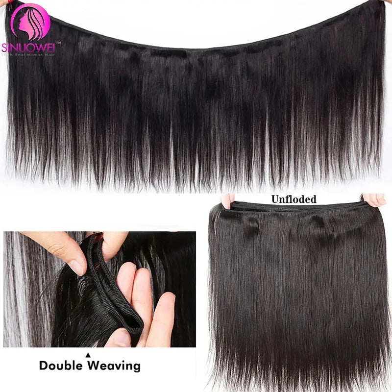 Bone Straight 100% Human Hair Bundles With 4x4 transparent Lace Closures 3/4 Bundles Brazilian Hair Weave Bundles With Closure