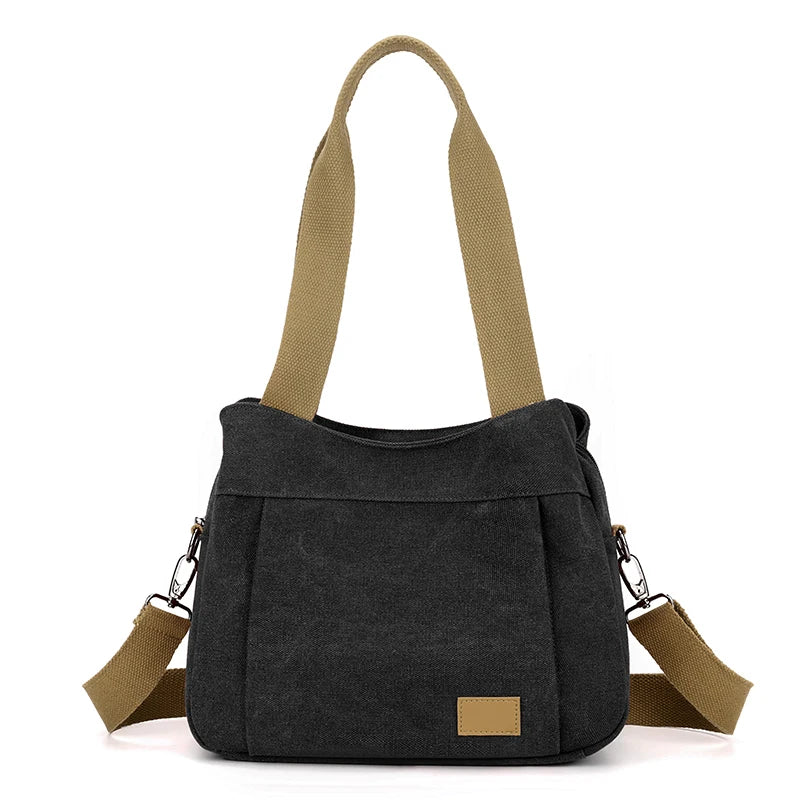 Retro Canvas Shoulder Bag Multifunctional Large Capacity Casual Crossbody Bag for Women