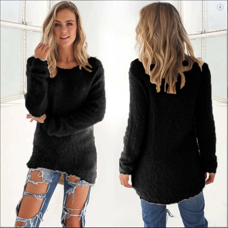 Women Loose Knitted Sweater O Neck Oversize Pullover Casual Long Sweater