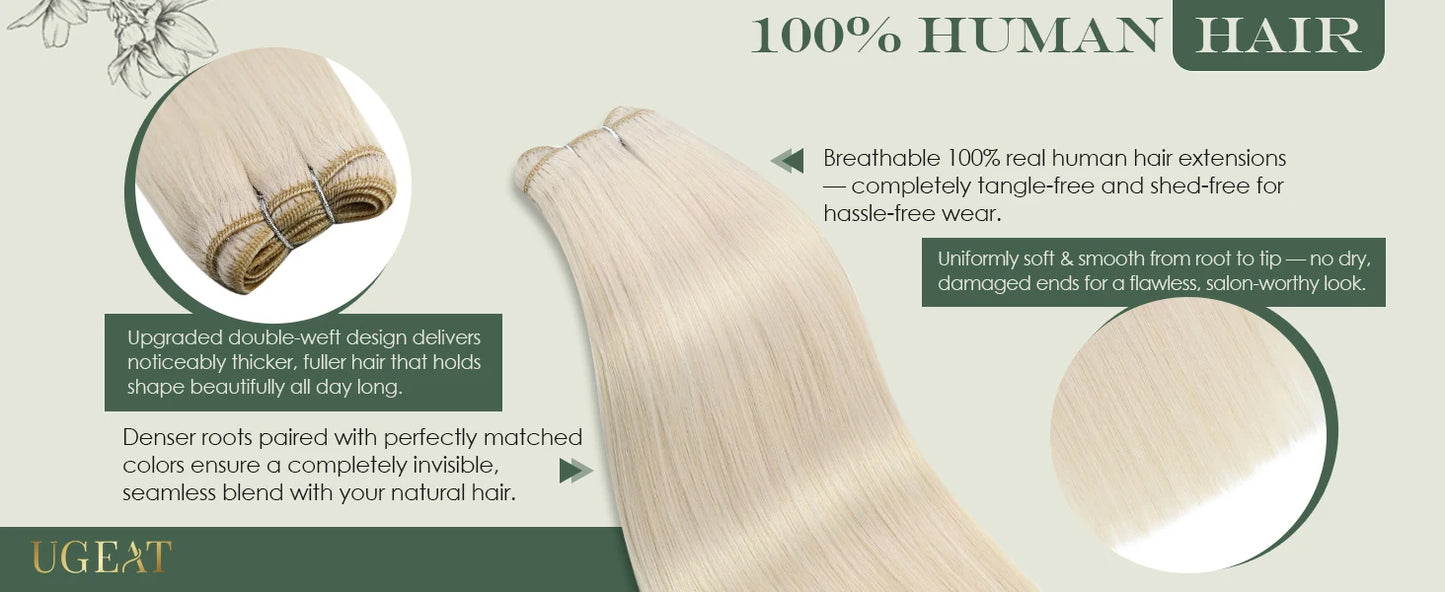 Ugeat Sew in Hair Extensions Human Hair Soft Natural Dark Root  Hair Bundles for Women Hair Weaves 100G Remy Human Hair