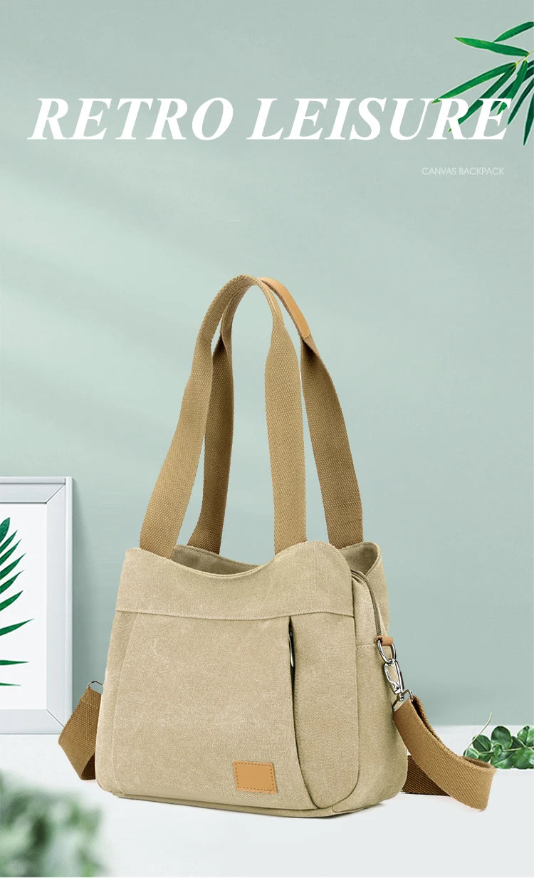 Retro Canvas Shoulder Bag Multifunctional Large Capacity Casual Crossbody Bag for Women