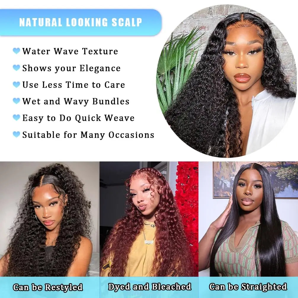 Natural Deep Wave Human Hair Bundles 100% Brazilian Virgin Hair 3 Bundles Curly Hair Extensions Wet and Wavy 3 Bundles Deep Wave