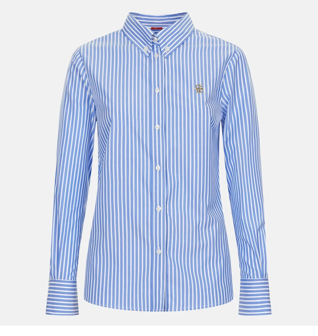 CH Women's casual cotton blouse with stripes and embroidered collar-long-sleeved streetwear, simple office top.