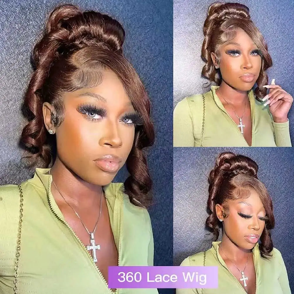 Invisi Strap 360 Full HD Lace Wig 250 Density Glueless Human Hair Wig Chocolate Brown Lace Front Wig Body Wave Frontal Wig