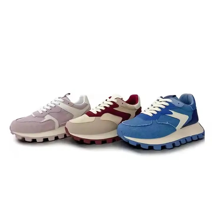 Breathable Lace-up Height Increasing Breathable PU Running Shoes Casual Sneaker for Women Wholesales 523