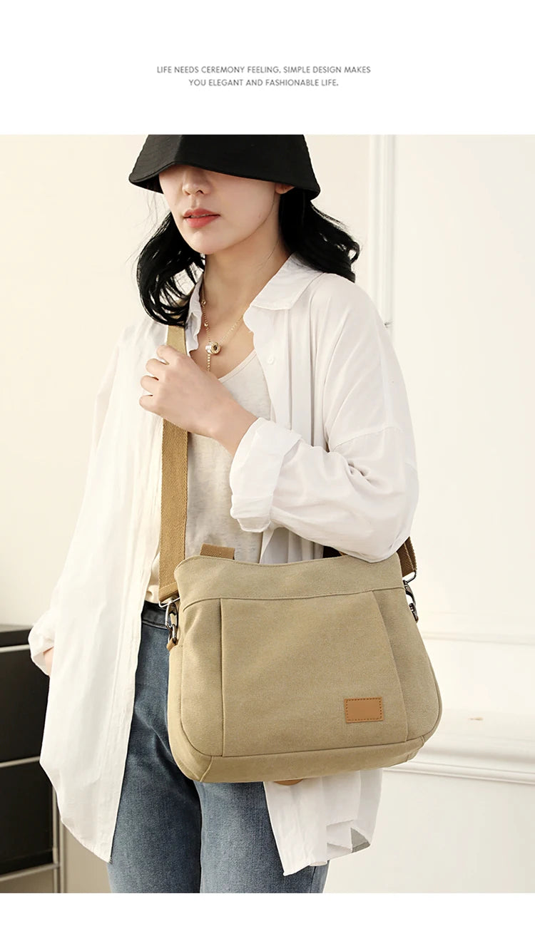 Retro Canvas Shoulder Bag Multifunctional Large Capacity Casual Crossbody Bag for Women
