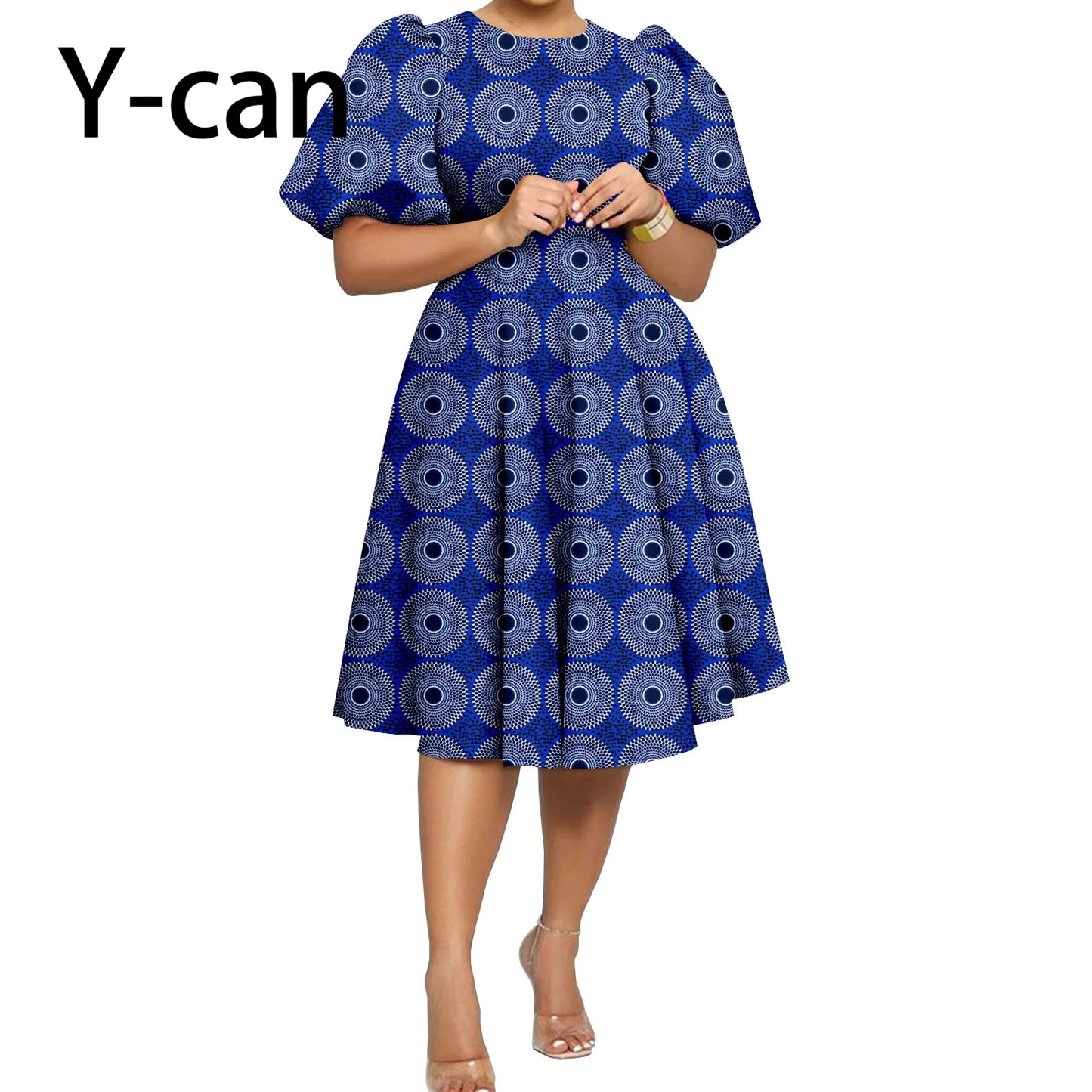 African Clothes for Women Girl Lady Dress Skirt Short Bubble Sleeve Blow the Knee Fashion Causal Bazin Riche Ankara Y2325085