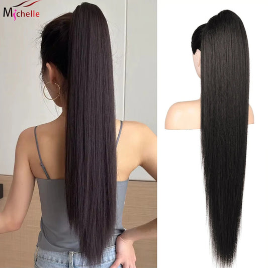 26 Inches Straight Drawstring Ponytail Clip In Ponytail Extensions Natural Color 100% Brazilian Human Hair Wrap Around Ponytails