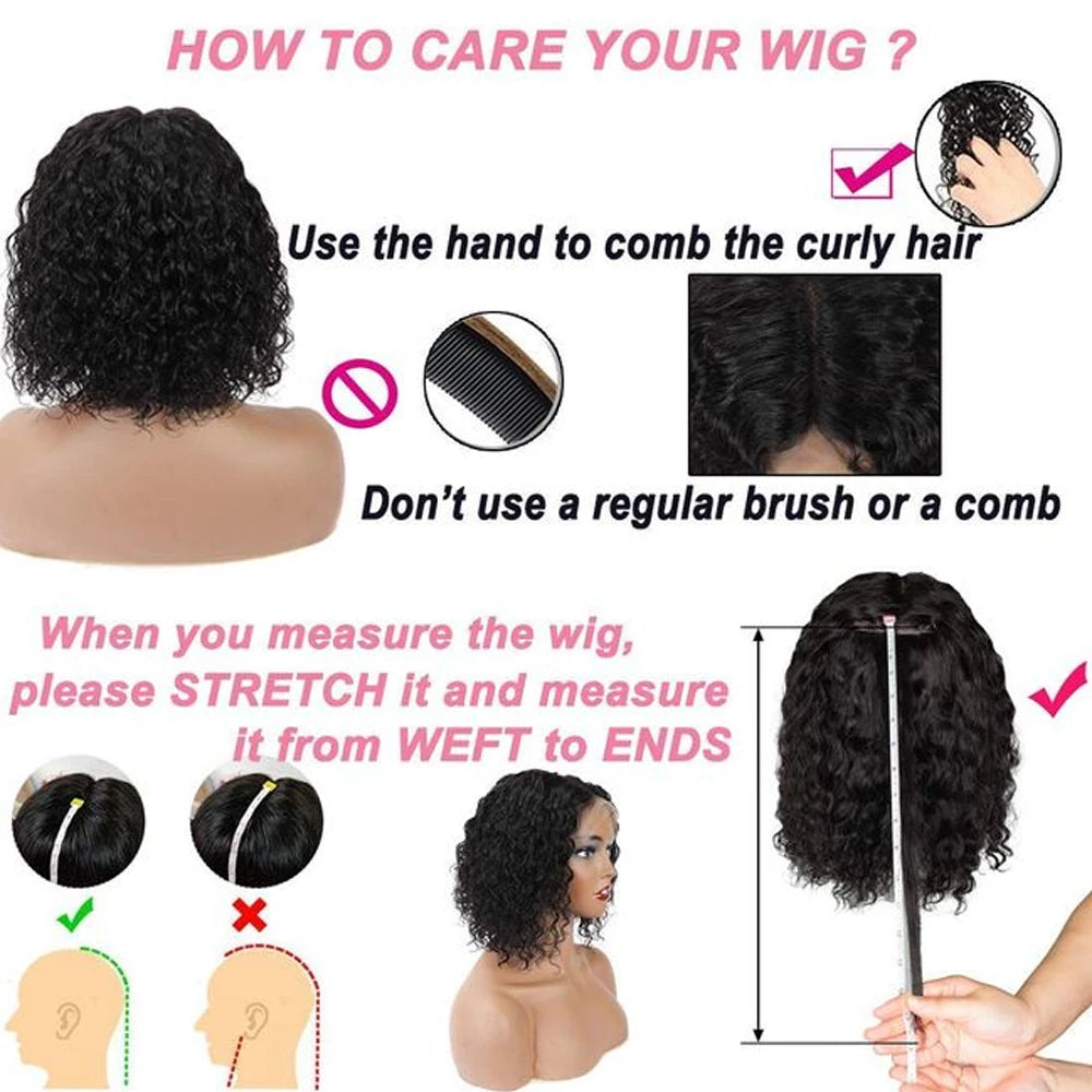 Fake Scalp Curly Wig With Bangs 180% Density Glueless Kinky Curly Brazilian Virgin Human Hair Lace Wigs with Bangs Natural Black