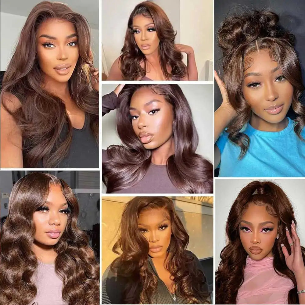 Invisi Strap 360 Full HD Lace Wig 250 Density Glueless Human Hair Wig Chocolate Brown Lace Front Wig Body Wave Frontal Wig