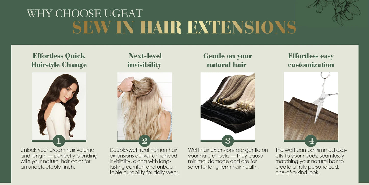 Ugeat Sew in Hair Extensions Human Hair Soft Natural Dark Root  Hair Bundles for Women Hair Weaves 100G Remy Human Hair