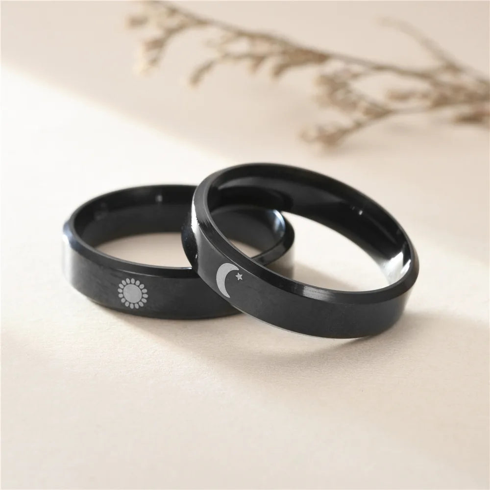 Stainless Steel Star Moon Wedding Band Black Rings For Men Free Shipping Knuckle Ring Fashion Trendy Jewelry Anillos De Hombre