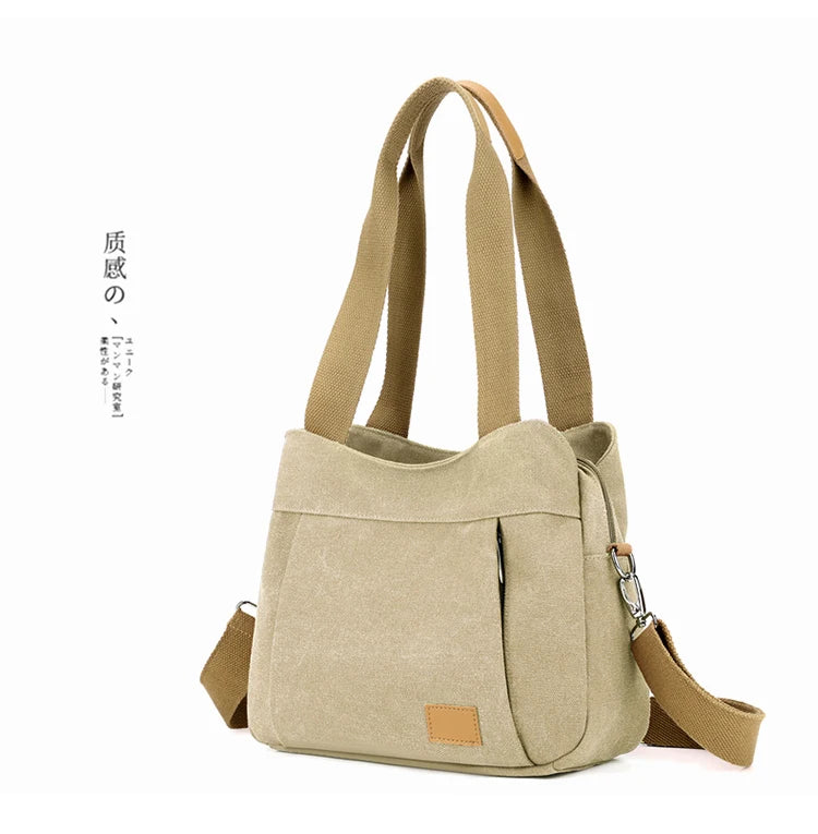 Retro Canvas Shoulder Bag Multifunctional Large Capacity Casual Crossbody Bag for Women