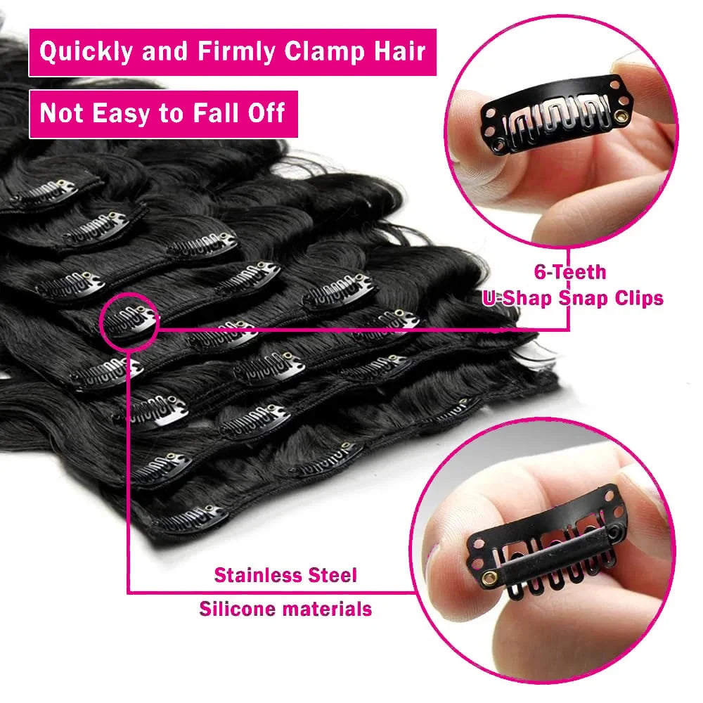 Full Head Body Wave Human Hair Extensions Natural Color 8Pcs 120G 240G Per Pack Loose Wave Clip In Hair Extensions 14-26 Inch