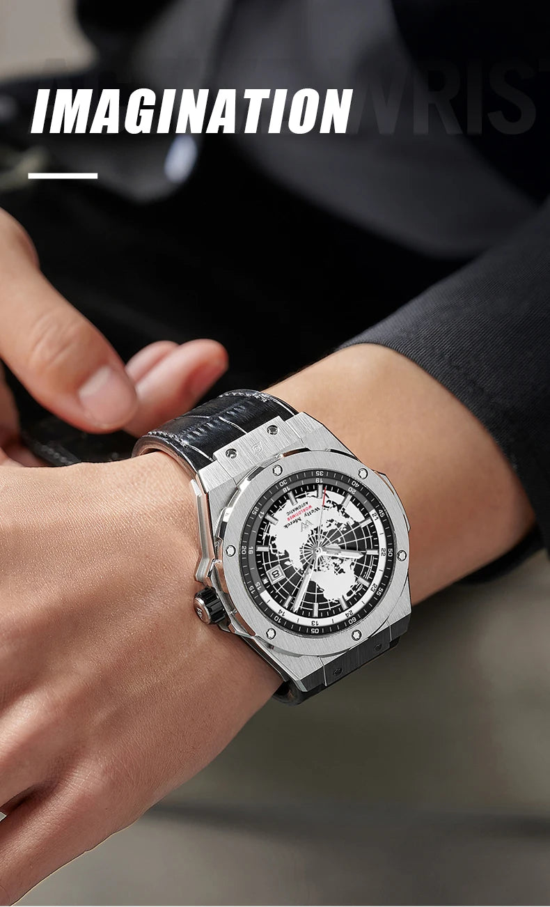 WM Watch World Time Series Men Watches reloj hombre Business Automatic Mechanical Welly Merck Wrist Watch For Man 124M-WM