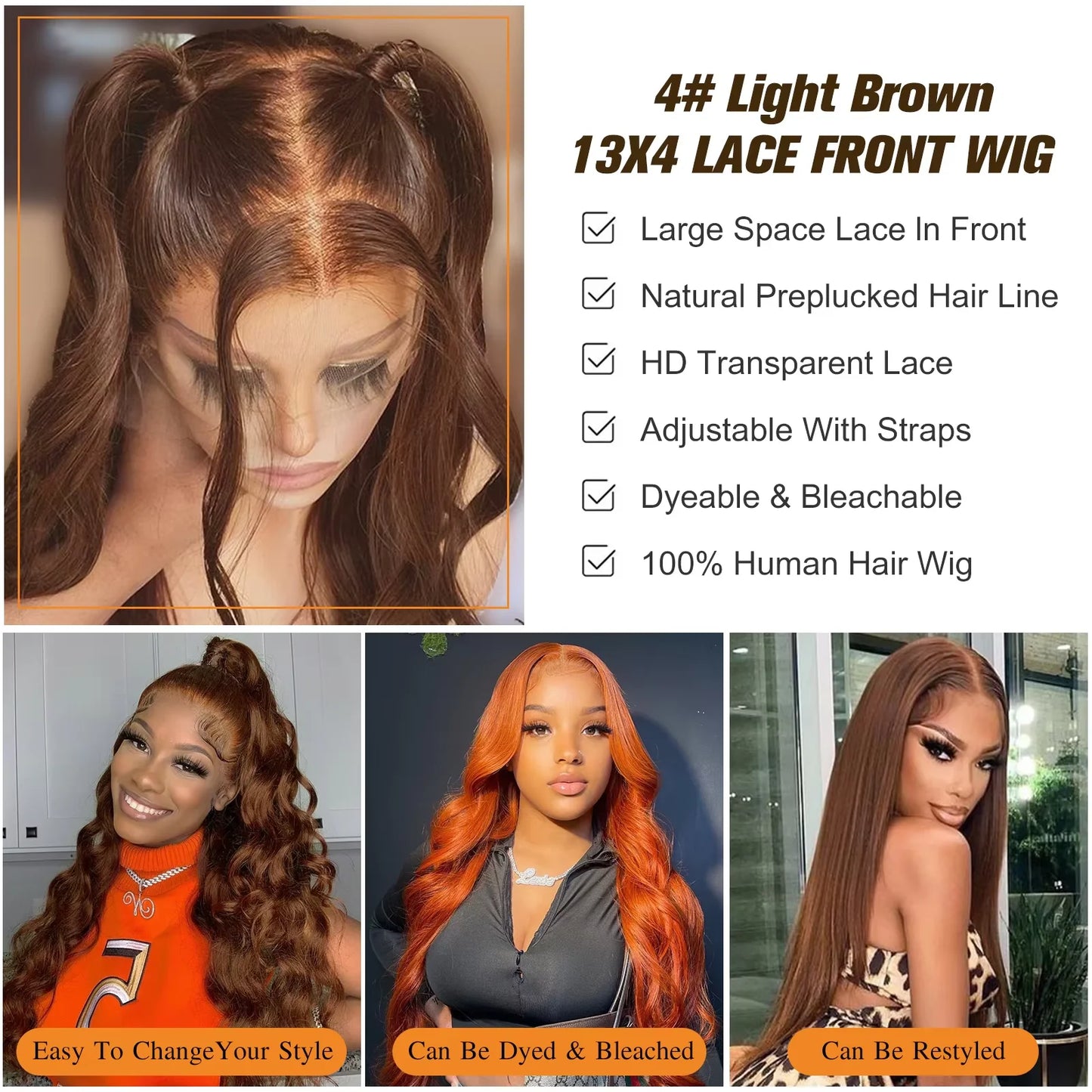 Chocolate Brown 13x4 Body Wave Lace Front Wig Brazilian 13x6 Lace Frontal Wigs For Women 100% Remy Human Hair Wig Pre Plucked