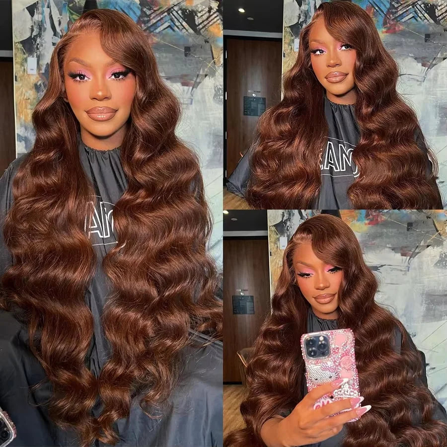 Chocolate Brown 13x4 Body Wave Lace Front Wig Brazilian 13x6 Lace Frontal Wigs For Women 100% Remy Human Hair Wig Pre Plucked