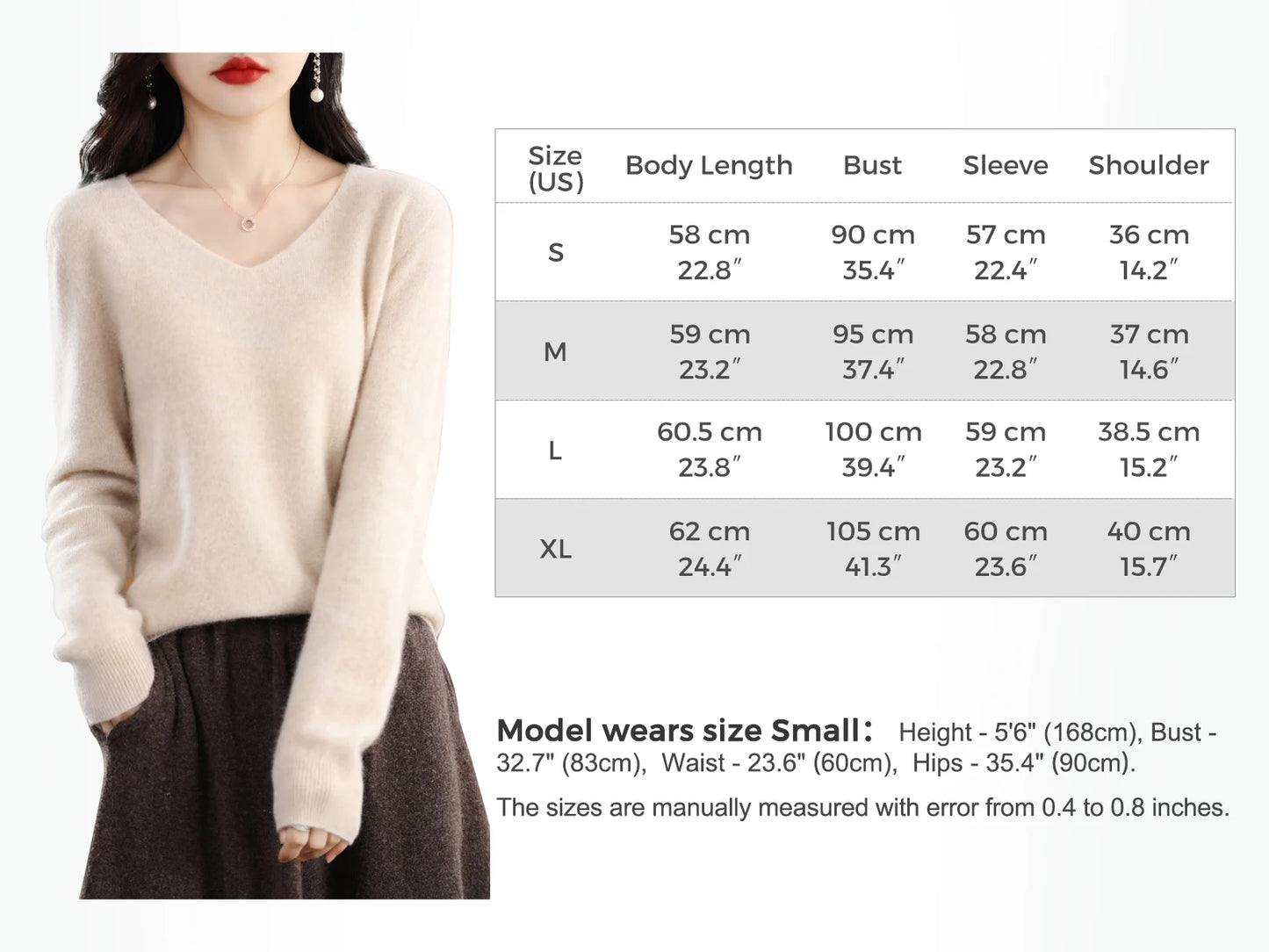 Women 100 Percent Merino Wool V Neck Sweater Fall Winter Warm Pullover