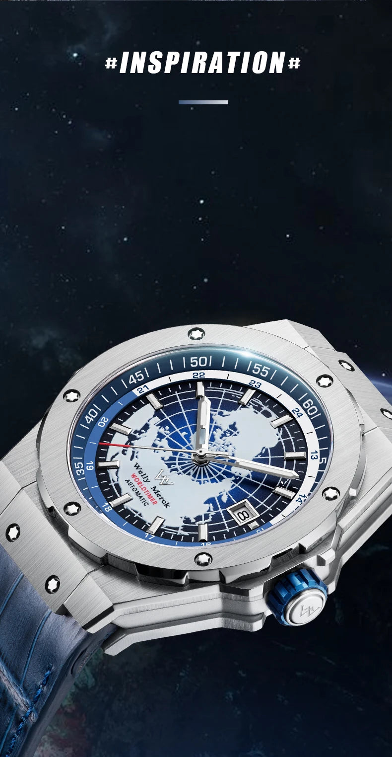 WM Watch World Time Series Men Watches reloj hombre Business Automatic Mechanical Welly Merck Wrist Watch For Man 124M-WM