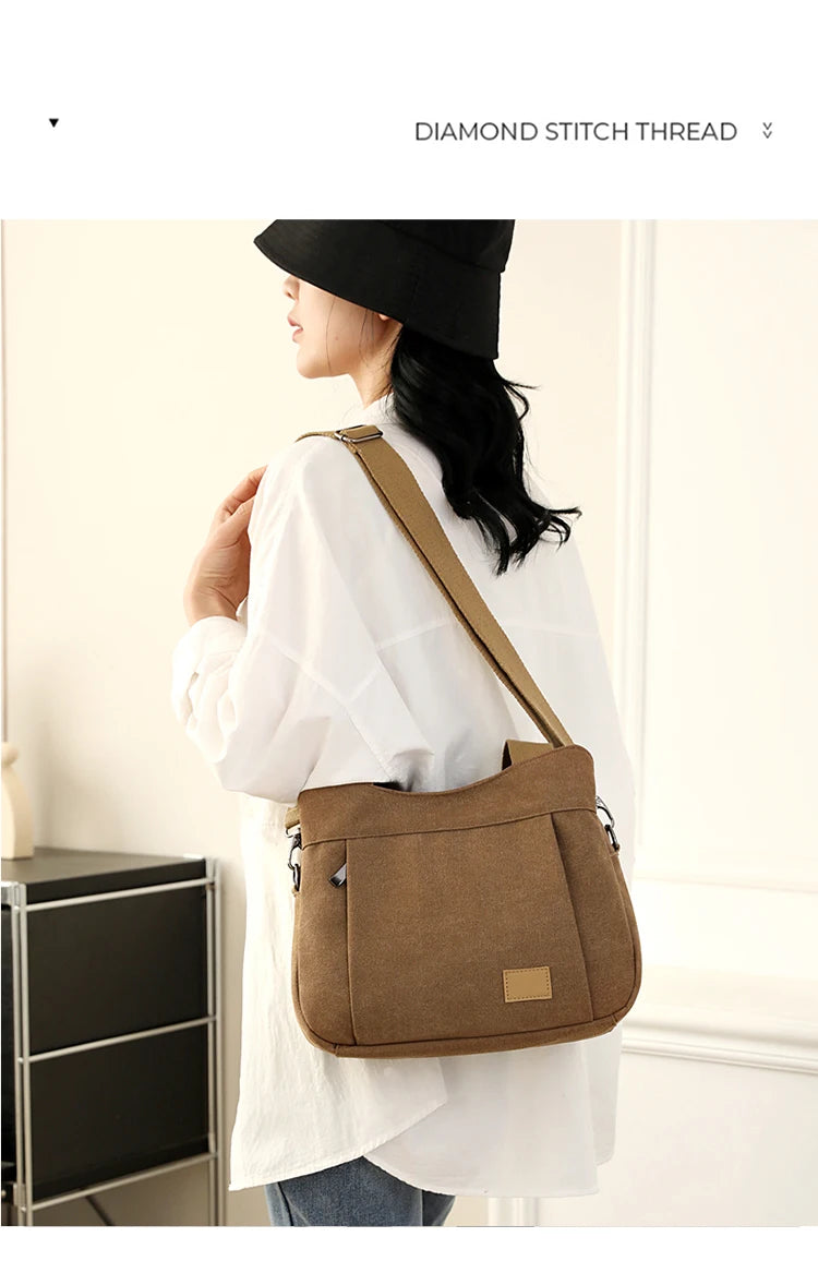 Retro Canvas Shoulder Bag Multifunctional Large Capacity Casual Crossbody Bag for Women