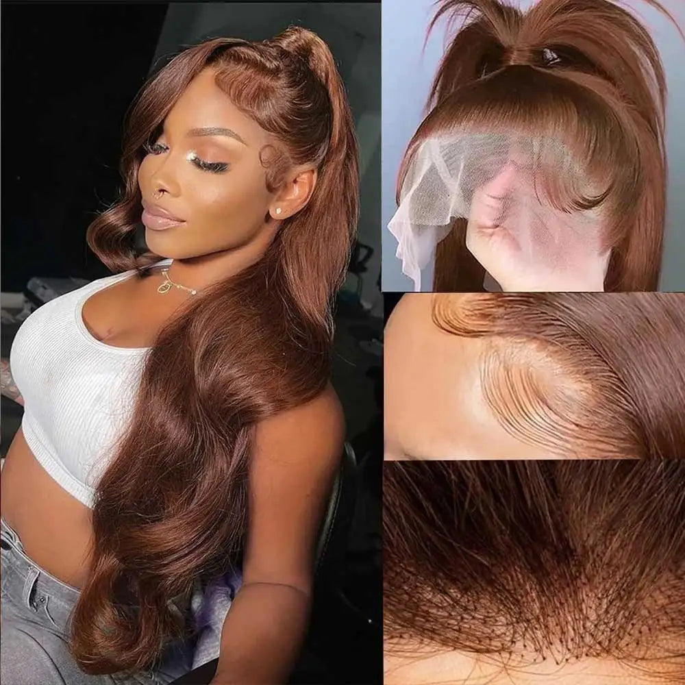 Invisi Strap 360 Full HD Lace Wig 250 Density Glueless Human Hair Wig Chocolate Brown Lace Front Wig Body Wave Frontal Wig