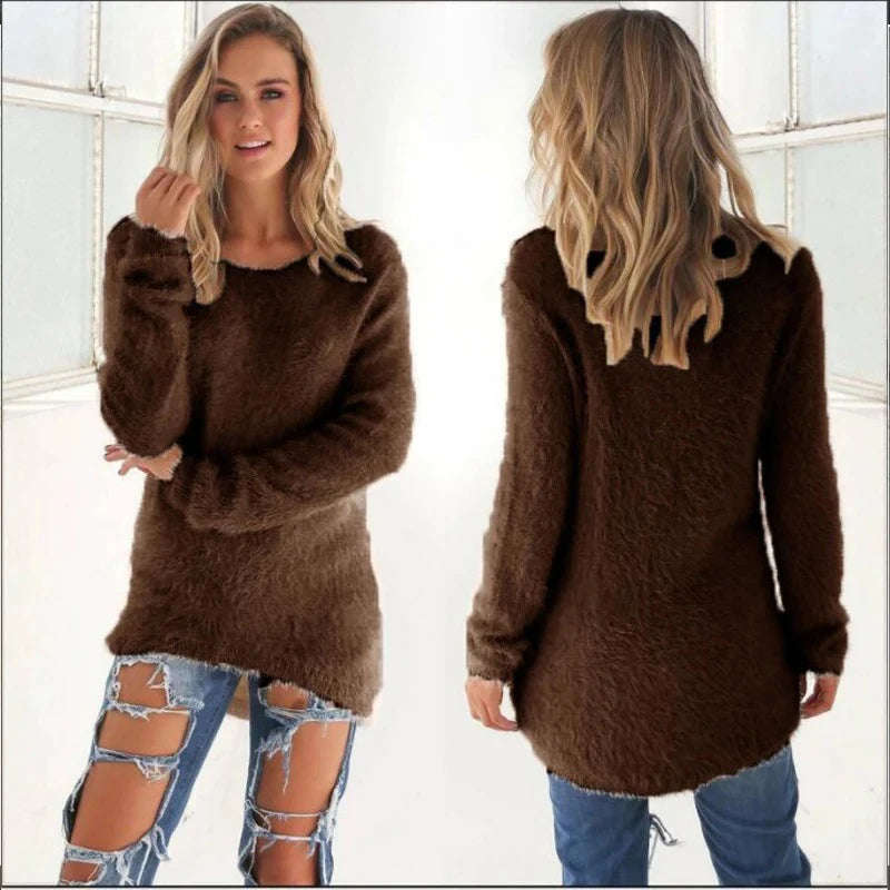 Women Loose Knitted Sweater O Neck Oversize Pullover Casual Long Sweater