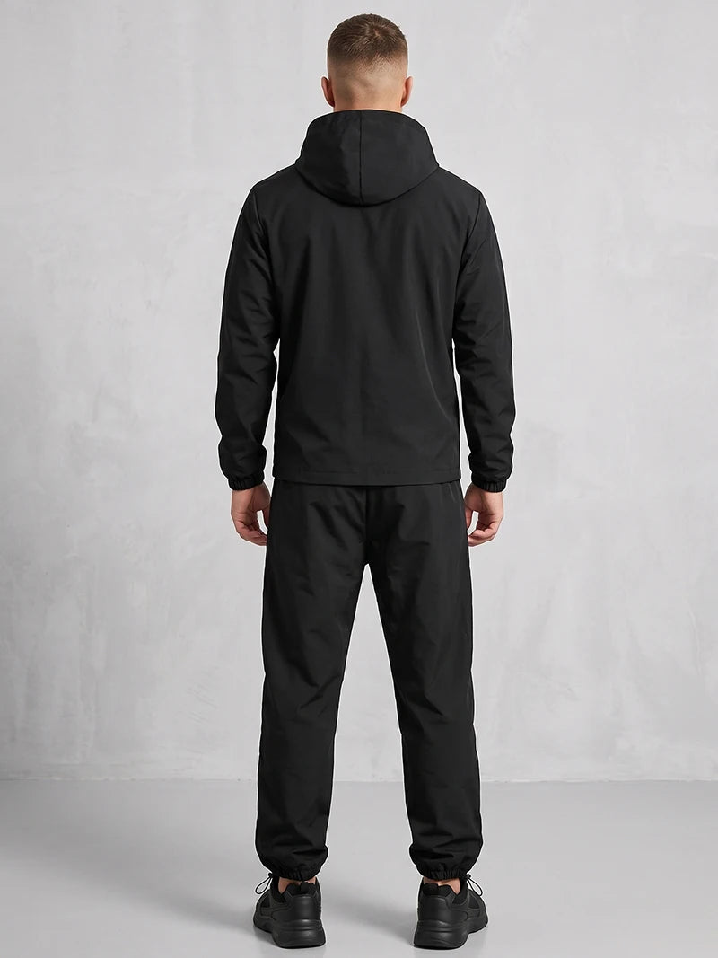 Men's Trendy 2 Piece Tracksuit Set Hooded Full Zip Windbreaker Jacket Coat Tops Quick Dry Athletic Jogger Pants Trousers