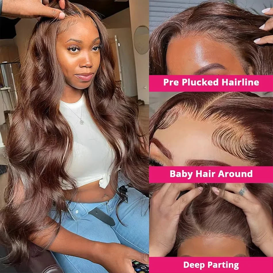 Chocolate Brown 13x4 Body Wave Lace Front Wig Brazilian 13x6 Lace Frontal Wigs For Women 100% Remy Human Hair Wig Pre Plucked