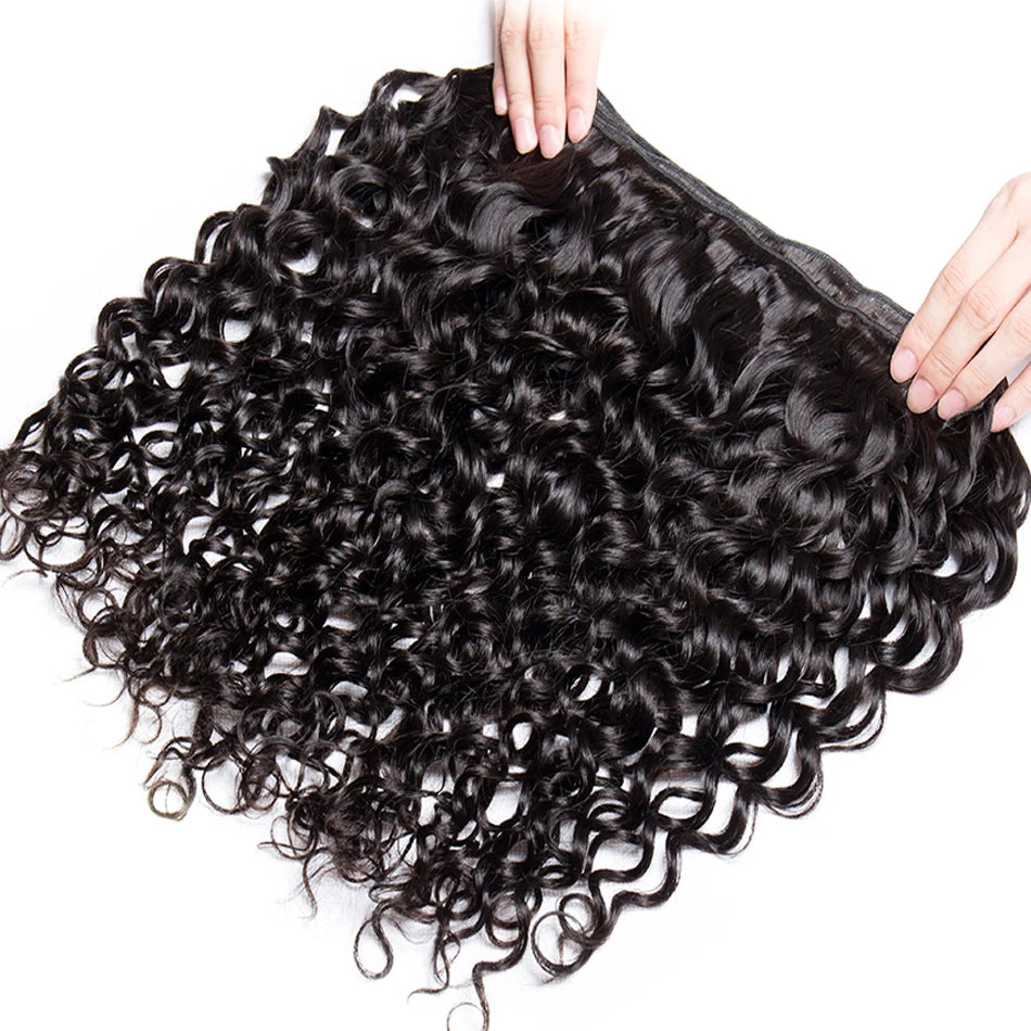 Malaysian Water Wave Bundles With Closure Wet and Wavy Curly Human Hair Bundles With Frontal Virgin Human Hair Weave Extensions