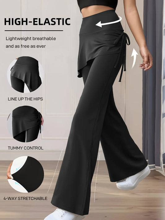 Women's Summer and Spring Flared Skirt Pants - Side Drawstring Design - High-Waisted Fitness Pants - Suitable for Cycling, Yoga