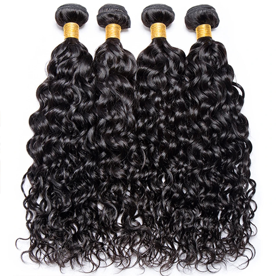 Malaysian Water Wave Bundles With Closure Wet and Wavy Curly Human Hair Bundles With Frontal Virgin Human Hair Weave Extensions