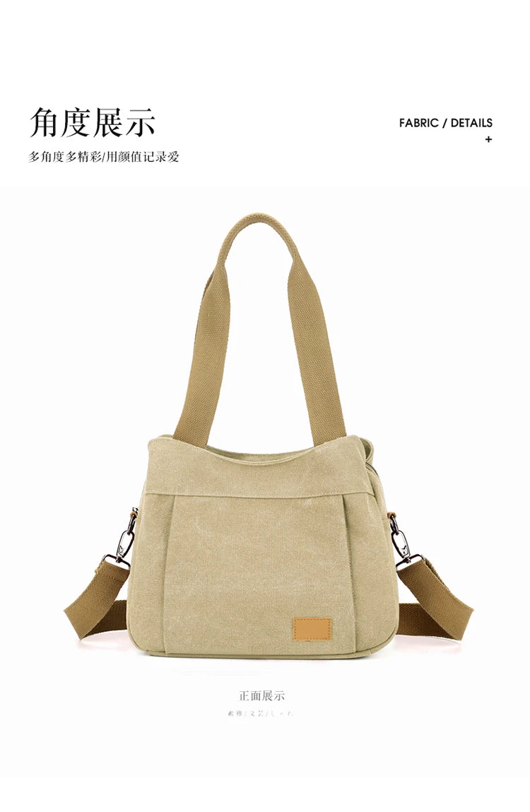 Retro Canvas Shoulder Bag Multifunctional Large Capacity Casual Crossbody Bag for Women