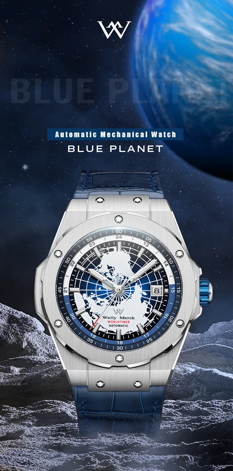 WM Watch World Time Series Men Watches reloj hombre Business Automatic Mechanical Welly Merck Wrist Watch For Man 124M-WM