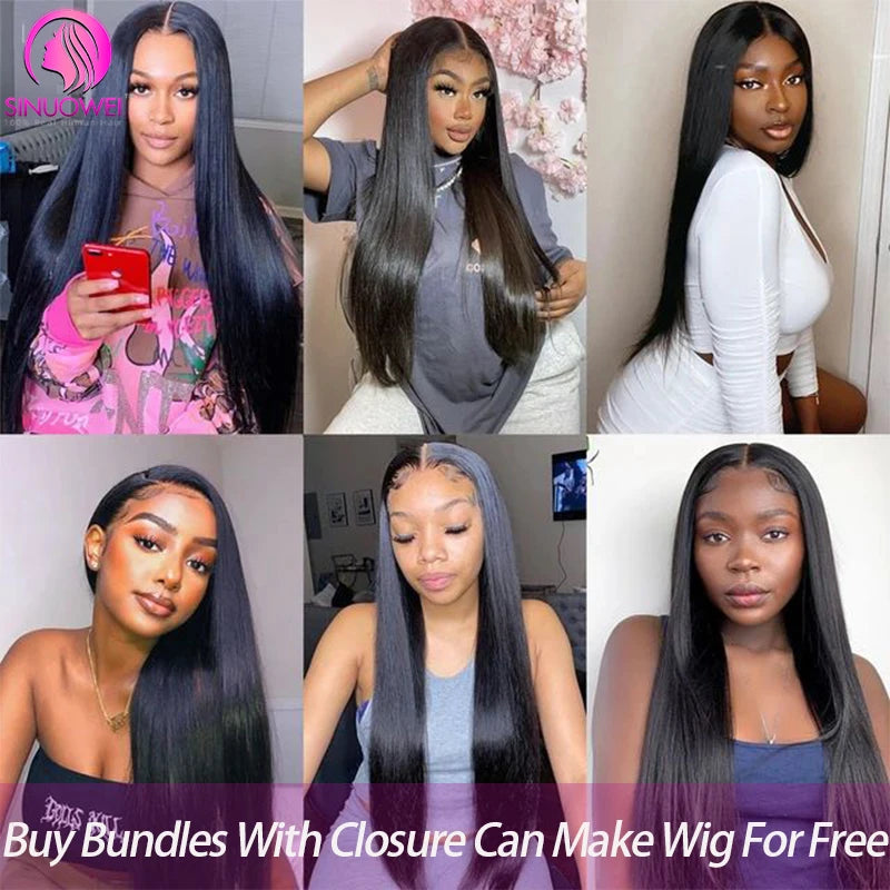 Bone Straight 100% Human Hair Bundles With 4x4 transparent Lace Closures 3/4 Bundles Brazilian Hair Weave Bundles With Closure