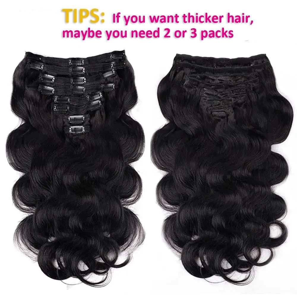 Full Head Body Wave Human Hair Extensions Natural Color 8Pcs 120G 240G Per Pack Loose Wave Clip In Hair Extensions 14-26 Inch