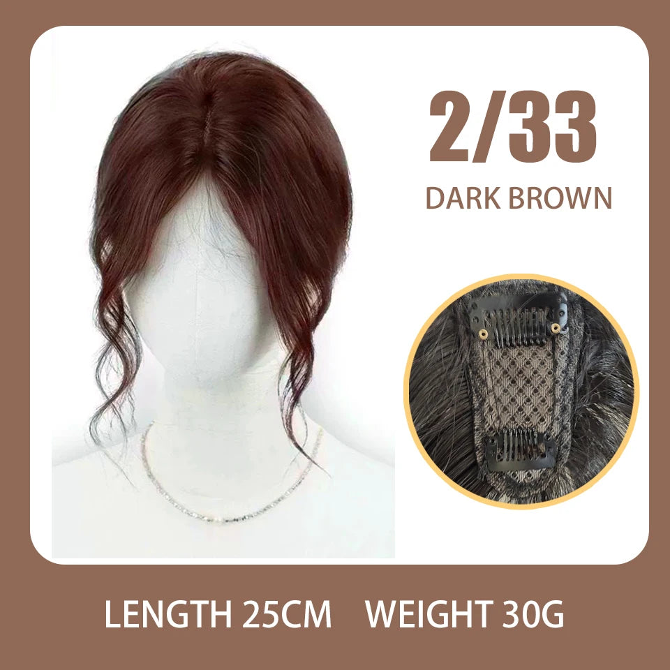 Invisible Middle-part Bangs For Girl Synthetic Hair Topper Clips on Fringe Hairpiece With Two Sides Temple Natural Fake Bangs