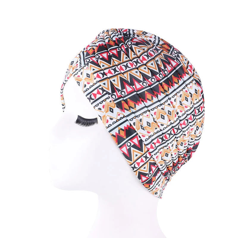 2022 New Print African Headtie Turban Cap Soft Stretch Twisted Pleated Beanie Head Wrap for Women Chemo Bonnet