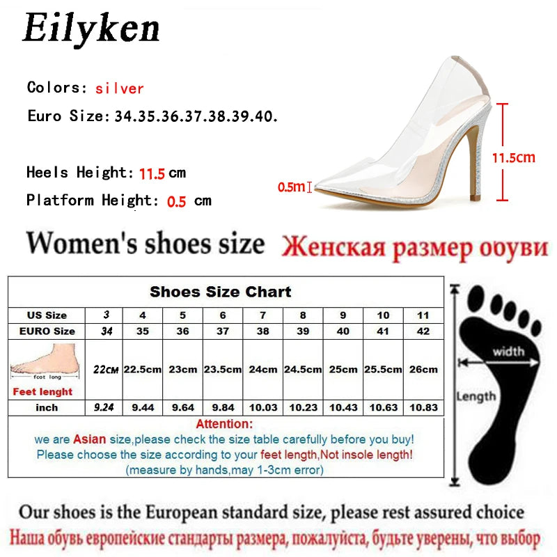 Eilyken Sexy Women Pumps Pointed Toe PVC Transparent Thin High Heels Sandals Summer Wedding Party Female Shoes