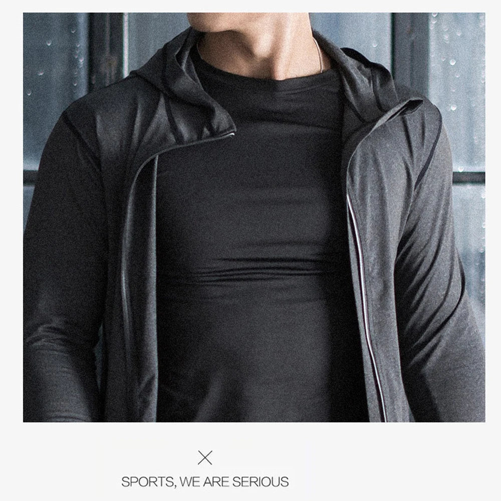 New Mens Running Jackets Fitness Sports Coat Hooded Tight Hoodie Gym Soccer Training Run Jogging Jackets Reflective Zipper Shirt