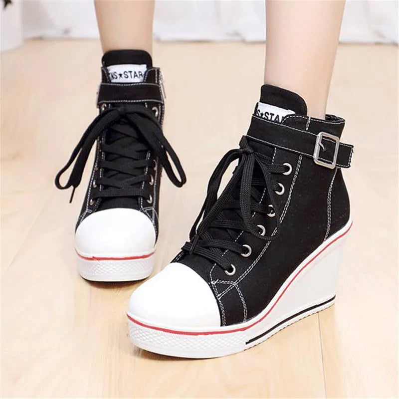 hot Canvas Shoes Women Wedges High Top Platform Shoes Woman Casual Trainers Elevator Shoe High Heels Zapatos Mujer size 35--43